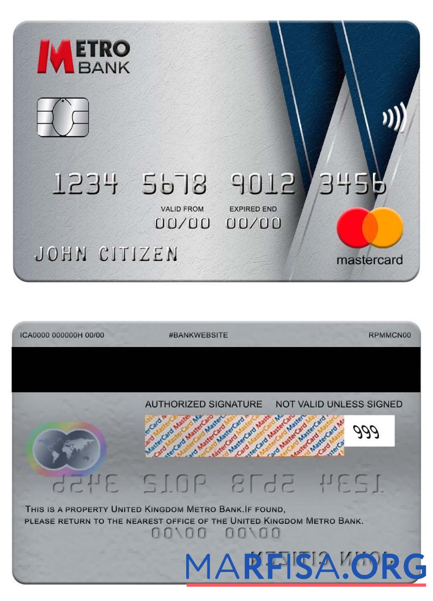 Blank United Kingdom Metro Bank mastercard sample